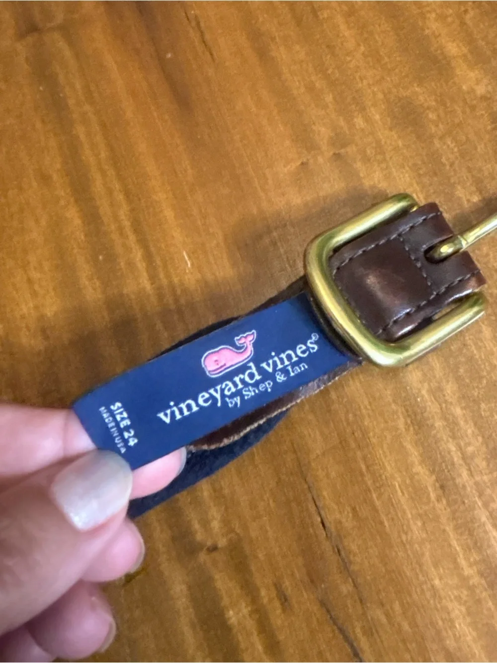 Boys vineyard vines  navy and White Patterned Adjustable Bag Strap with  Leather